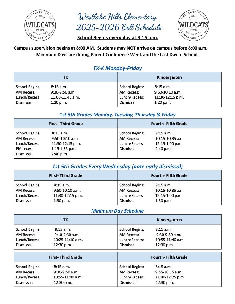 2024-2025 Bell Schedule